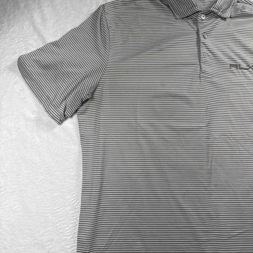 RLX Ralph Lauren Mens Large Short Sleeve Striped Golf Polo Shirt White Stretch - Picture 8 of 11